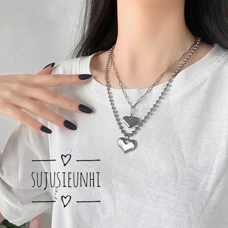 Set 2 vòng cổ unisex mặt tim và hoa