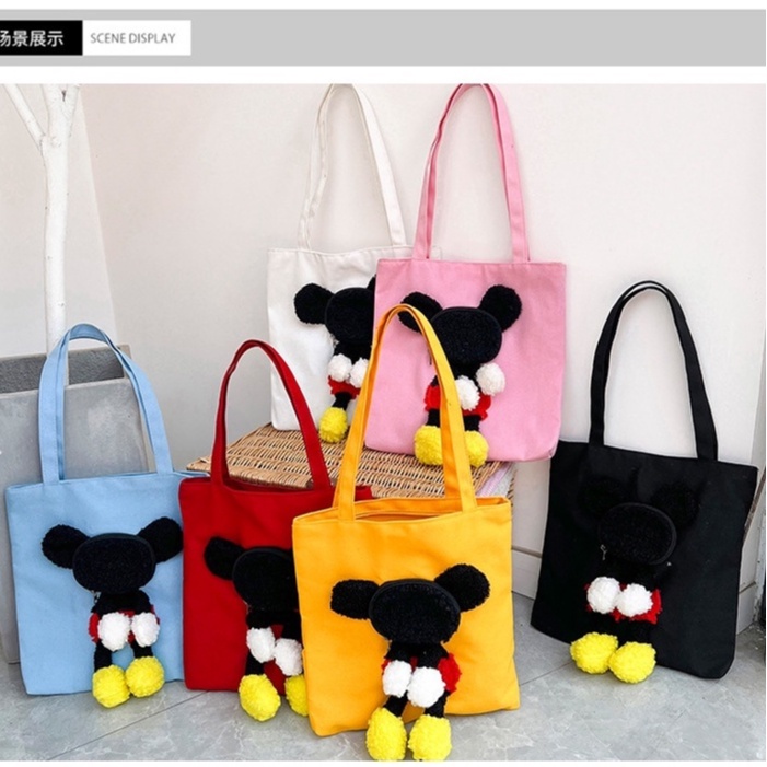 Túi Tote, Túi Vải canvas chuột mickey, có lỗ cho thú cưng chui đầu