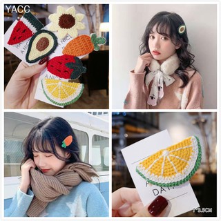 Kẹp tóc vải Cashmere họa tiết trái cây phong cách Hàn Quốc cho nữ