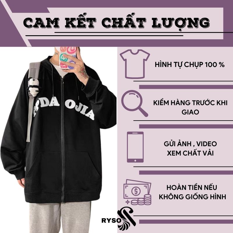 Áo Khóa Hoodie Nỉ RYSO Chất Nỉ Bông Dày Dặn Form Rộng