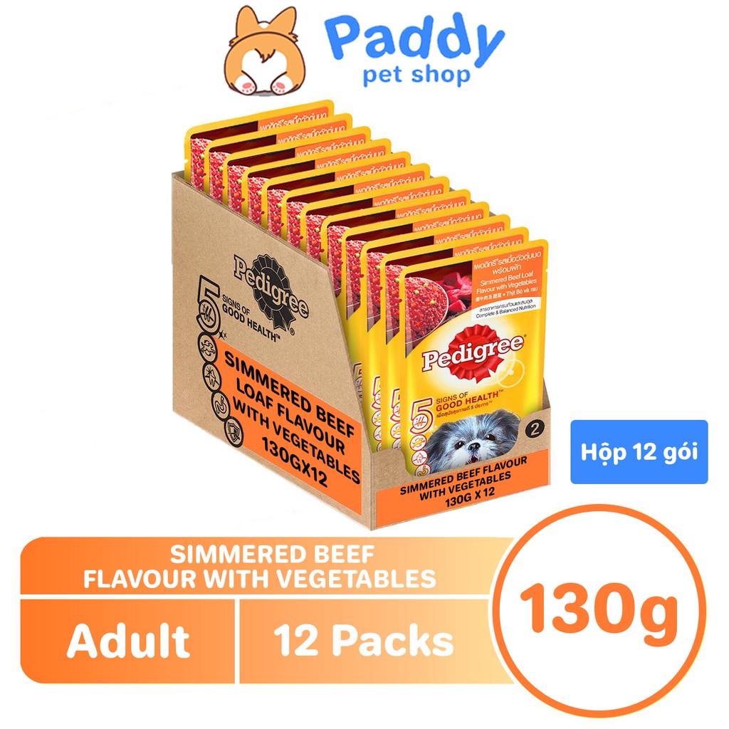 [Hộp 12 gói] Pate Pedigree Cho Chó Lớn Vị Bò Rau Củ 130g