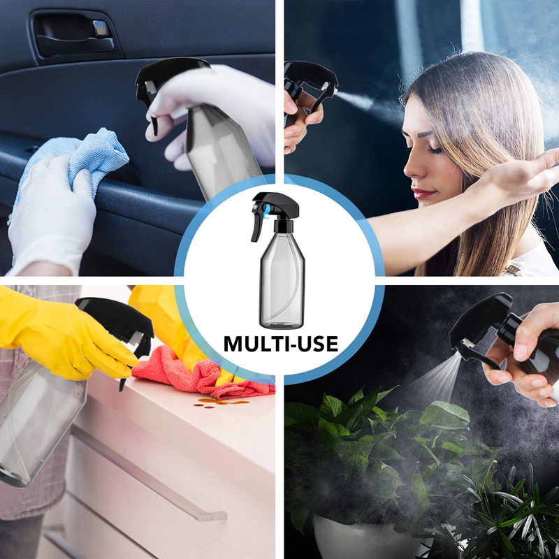 Chai xịt nhựa cho giải pháp làm sạch . Hộp đựng rỗng có thể tái sử dụng,10OZ với Máy phun kích hoạt màu đen bền , 3 gói