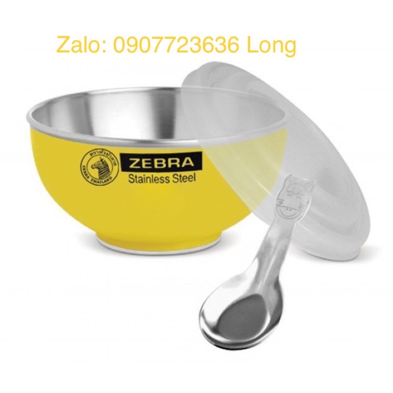 Chén Inox 11cm Zebra Hai Lớp Có Nắp Kiddy Kèm Muỗng inox - 184202 nhập khẩu Thái Lan