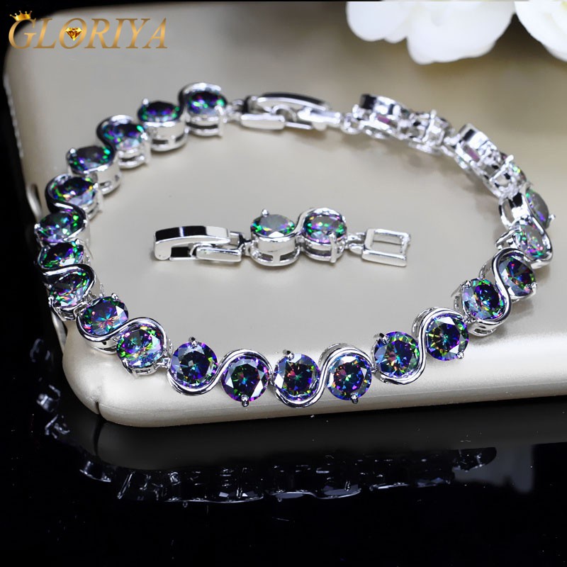 Vòng Tay Chuỗi Hạt Đá Zircon Nhiều Màu Sắc Mạ Bạc Thời Trang Cho Nữ B048