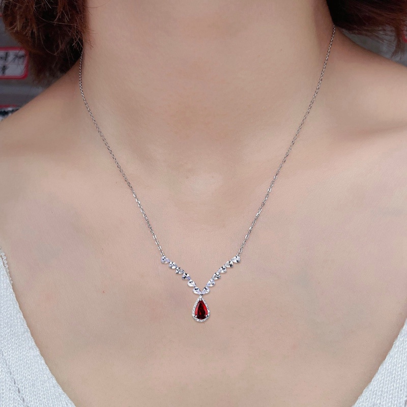 Vòng cổ Mặt Hình Cánh Thiên Thần Đính Đá Zircon Đỏ Thanh Lịch Dành Cho Nữ