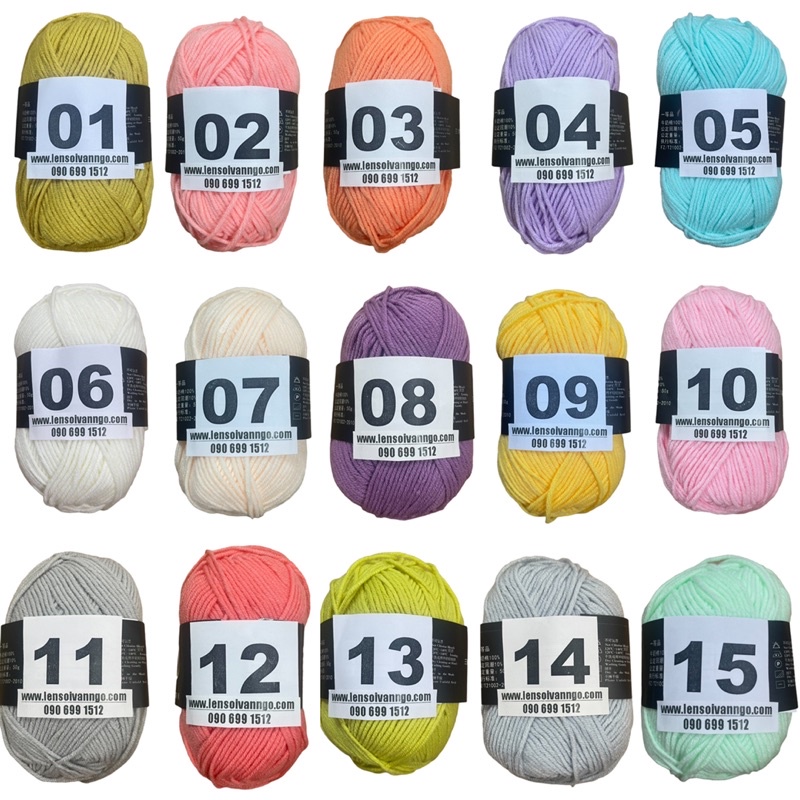 Len Milk Cotton mác đen (cuộn 50gr) (Bảng màu 1)