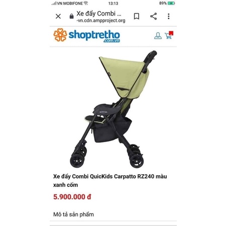 xe đẩy combi quickids carpatto xanh cốm