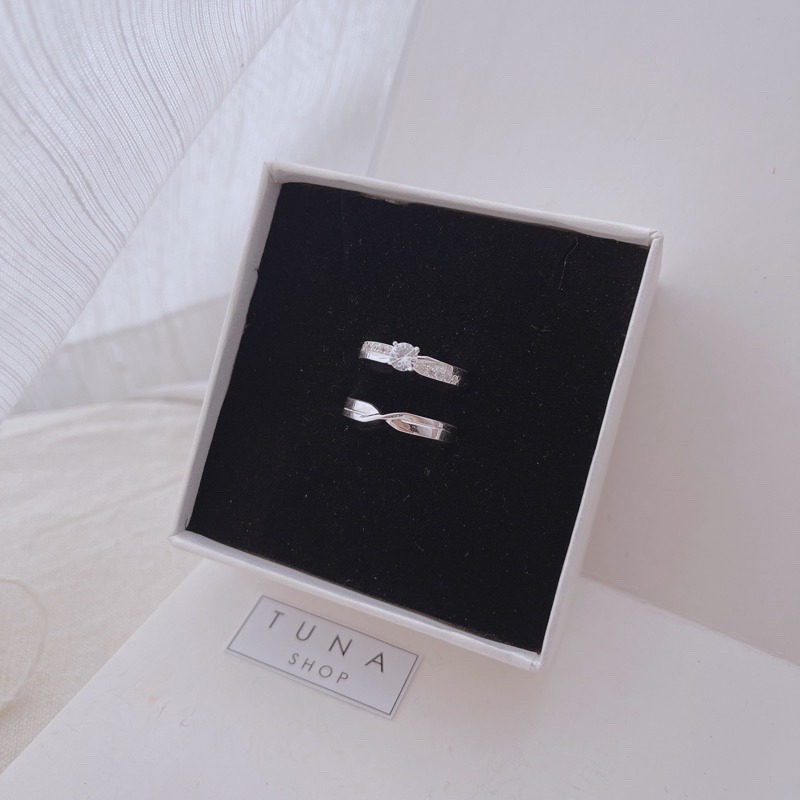 Nhẫn đôi bạc nam nữ Twist Love gắn đá freesize, nhẫn cặp bạc tình yêu nam nữ cao cấp - Cam kết chuẩn bạc - 𝐓𝐔𝐍𝐀 𝐒𝐈𝐋𝐕𝐄𝐑