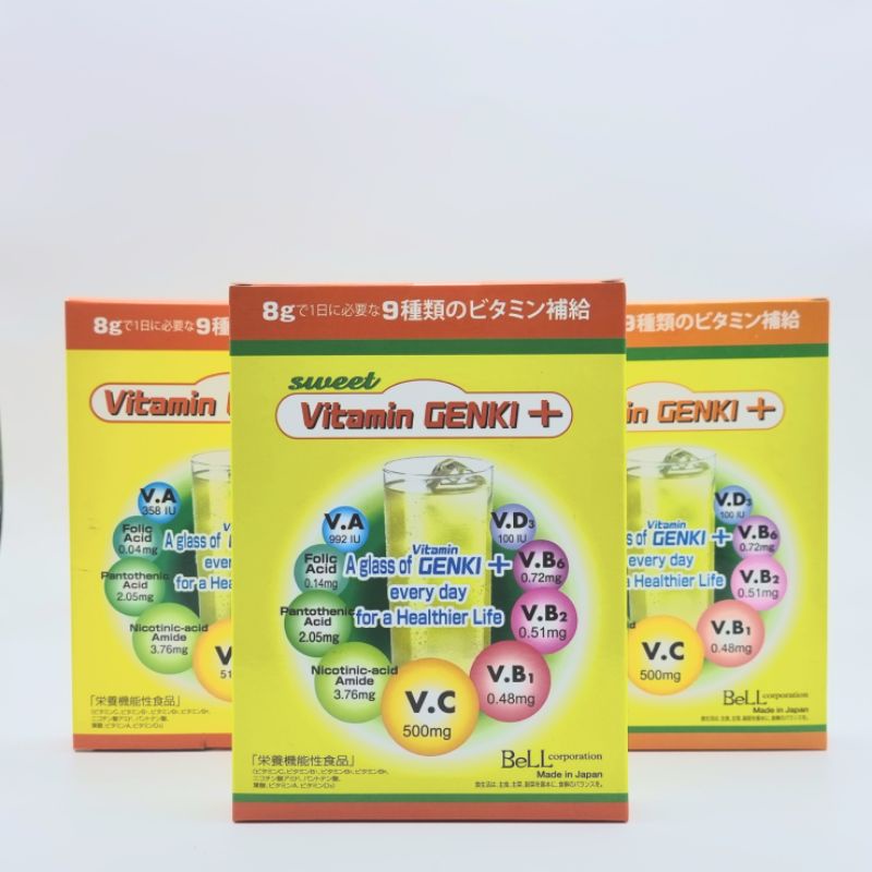 Bột nano pha uống vitamin tổng hợp tăng đề kháng Nhật Bản Vitamin Genki+ hộp 10 gói