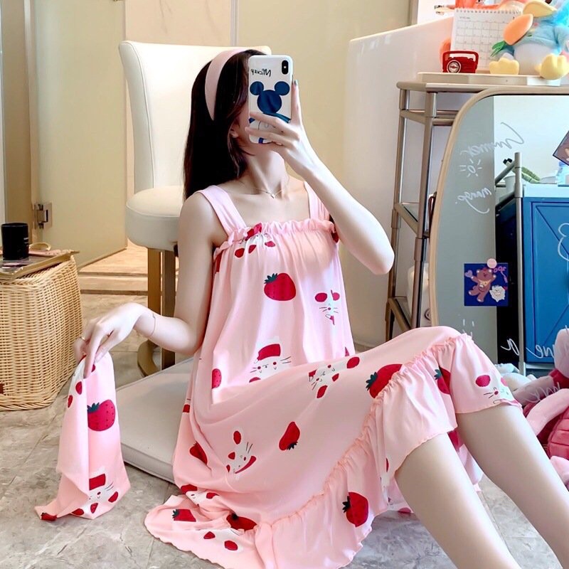 [HÀNG LOẠI1] Váy Hai Dây Nữ Đẹp Mặc Nhà Dáng Xuông, Đầm Ngủ Thun Cotton Mềm Mại