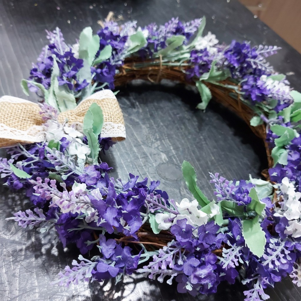 Vòng hoa giả vòng hoa lavender tím 25cm