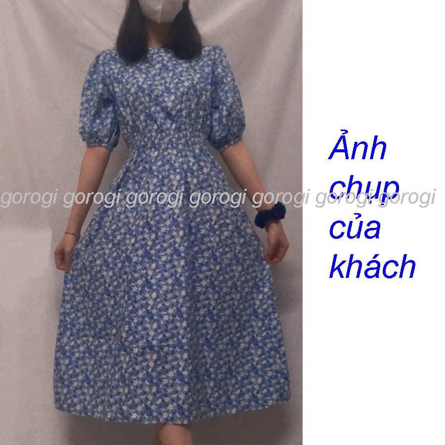 Váy hoa nhí dáng dài dự tiệc xinh bigsize nữ bánh bèo Gorogi, đầm hoa nhí dài dự tiệc tay phồng ulzzang | BigBuy360 - bigbuy360.vn