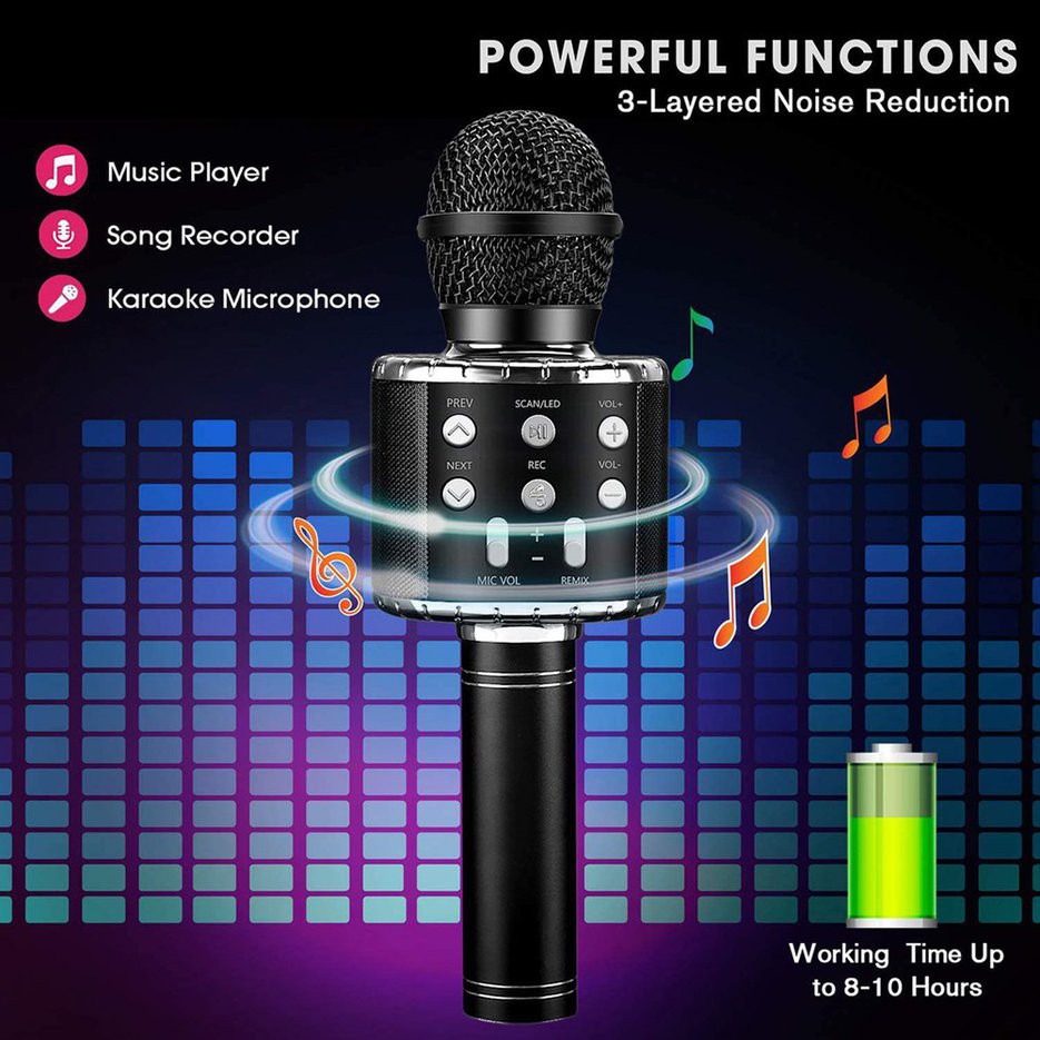 Mic Hát Karaoke Bluetooth WS-858 Không Dây Kèm loa Âm vang Ấm mic hát karaoke cầm tay micro hát trên