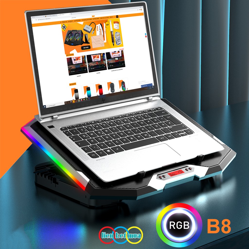 Quạt làm Laptop Bamba B8 và Bamba B9 có Led RGB ( 2 Quạt lớn) - Đế tản nhiệt Laptop có Led RGB | BigBuy360 - bigbuy360.vn