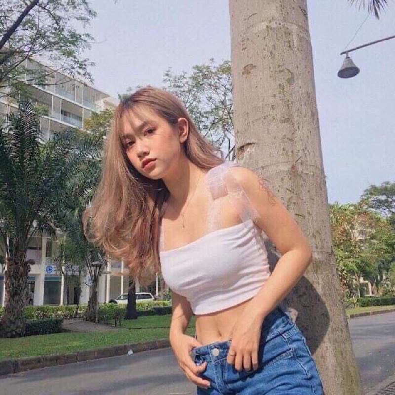 Áo Croptop Lê Bống 2 dây phối voan vải siêu mịn, 2 Màu Trắng Đen HOT  | BigBuy360 - bigbuy360.vn