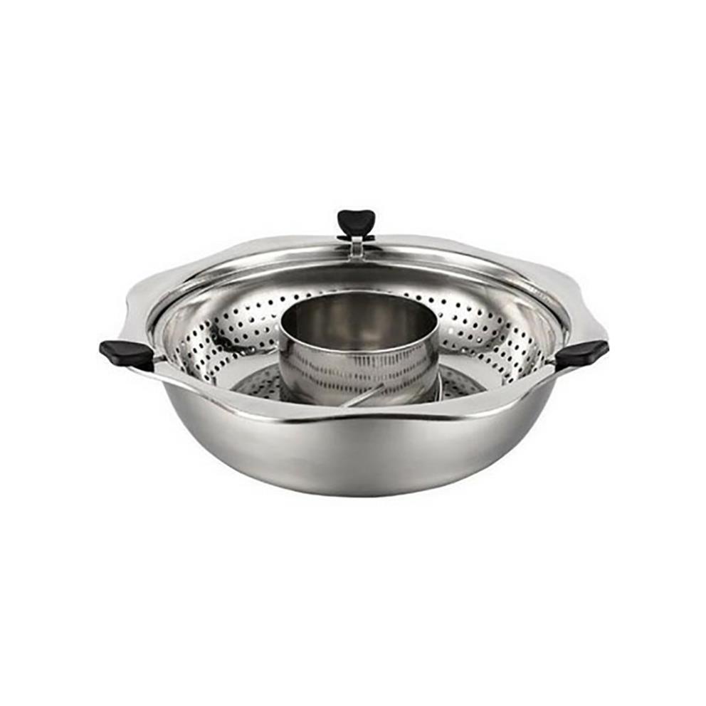 Nồi lẩu 2 tầng xoay size lớn 32 cm Nồi lẩu inox 2 tầng dùng được cả bếp từ và bếp gas phù hợp 4 - 6 người