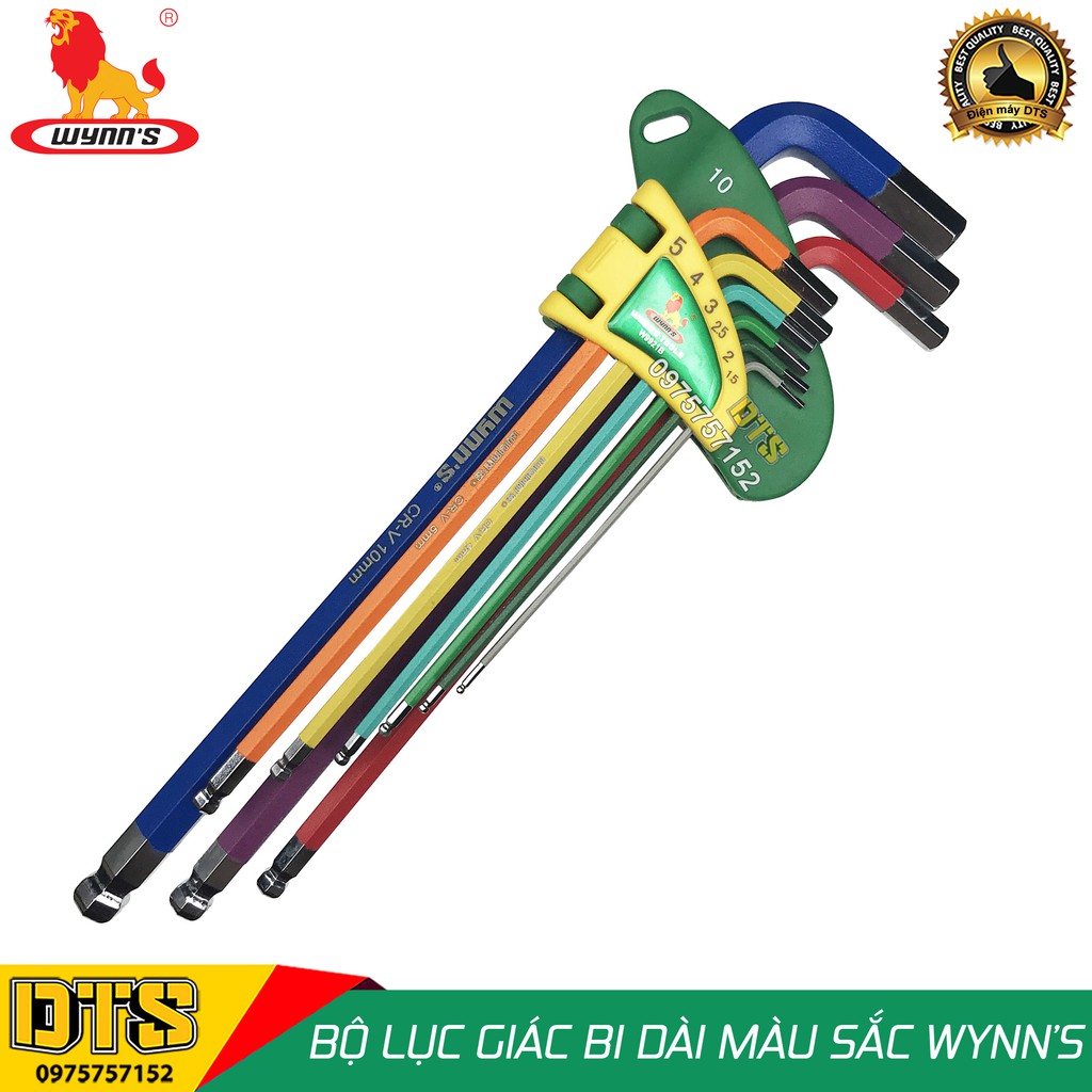 Bộ lục giác đầu bi 9 món dài  WYNN’S W9921B, bộ khóa lục giác thép cứng cao cấp CR-V chất lượng cao