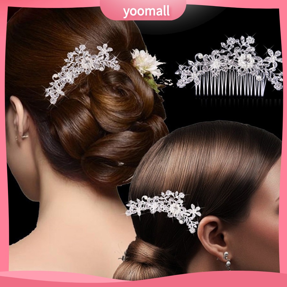 Lược cài tóc hình hoa đính ngọc trai nhân tạo sang trọng cho cô dâu