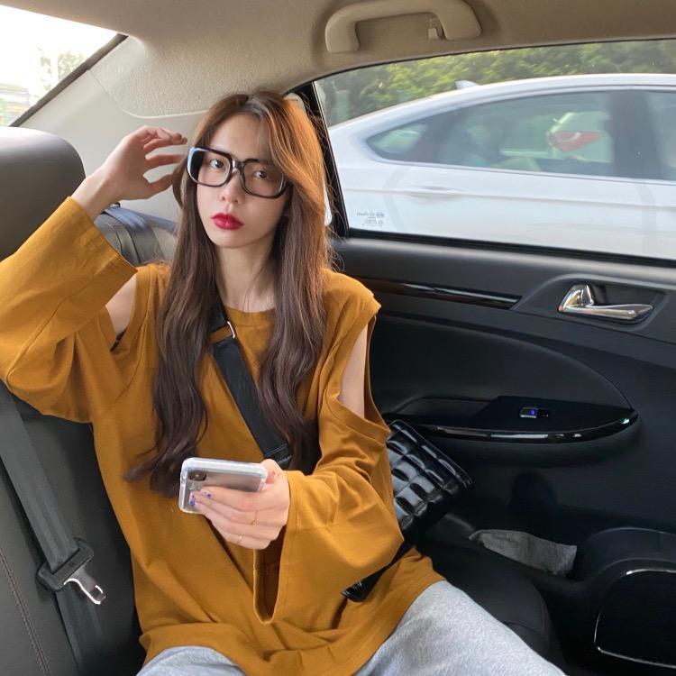 Áo thun dài tay hở vai dáng rộng thời trang xuân thu kiểu Hàn Quốc trẻ trung 2021 cho nữ