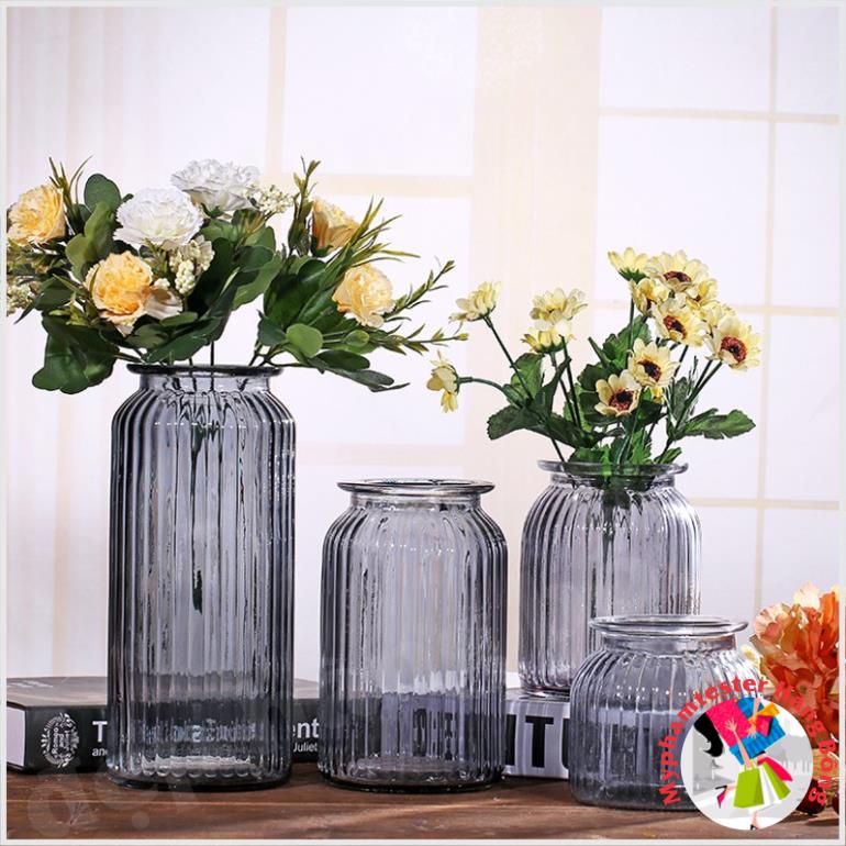 (SIÊU RẺ) Lọ hoa thủy tinh trụ tròn bầu phong cách Bắc Âu sang trọng 18cm, 25cm