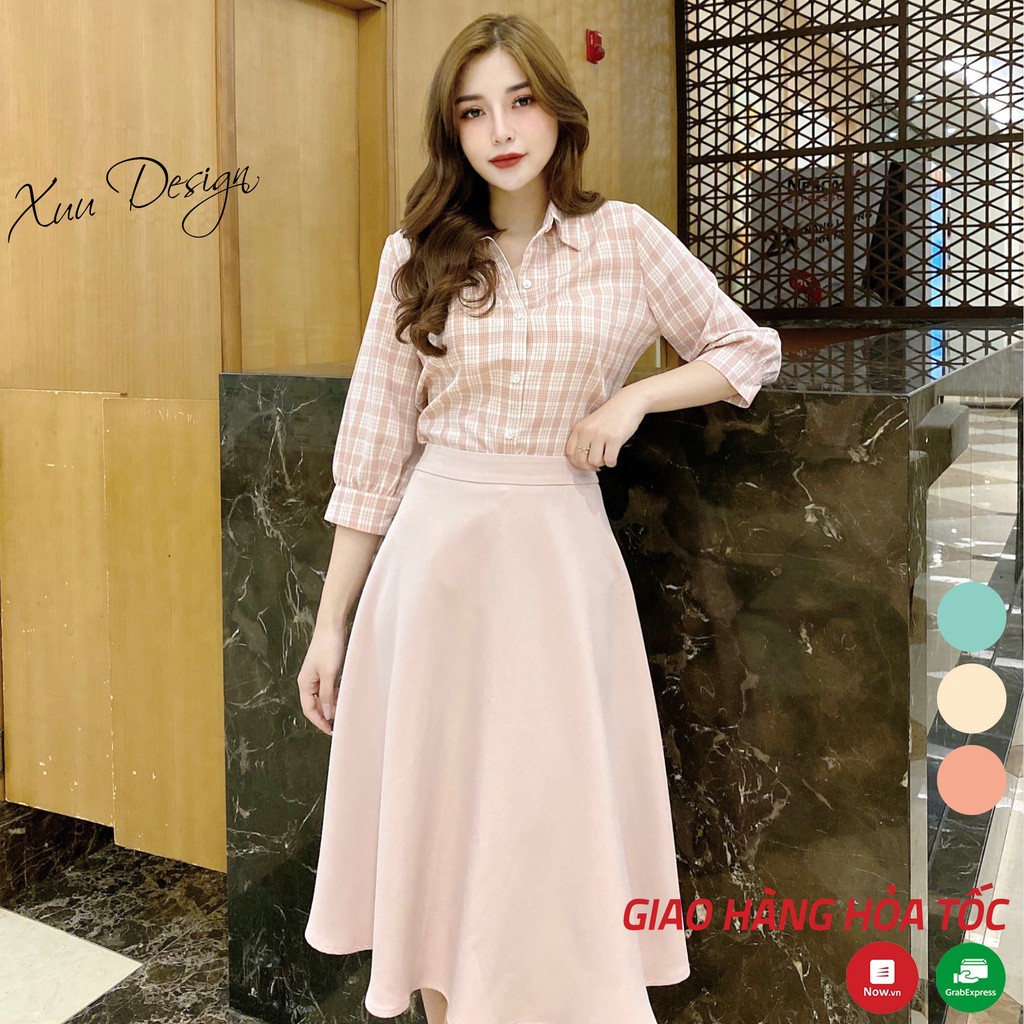 Áo sơ mi nữ công sở kẻ caro thiết kế tay lỡ - Thời trang thiết kế XUU DESIGN Xu02 - Hàng mới về
