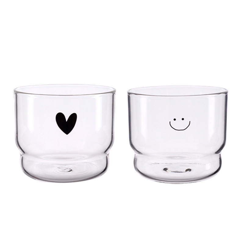 Ly, Cốc thủy tinh Borosilicate chịu nhiệt độ cao, dung tích 300ml, Ly sinh tố hoa văn siêu dễ thương