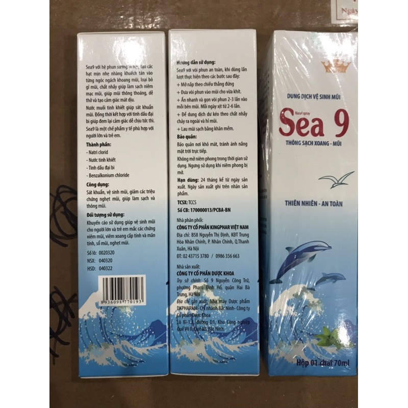 Dung Dịch Vệ Sinh Mũi  SEA 9 Kingphar  - chai 70 ml- Làm sạch, thông mũi, dùng cho trẻ em và người lớn