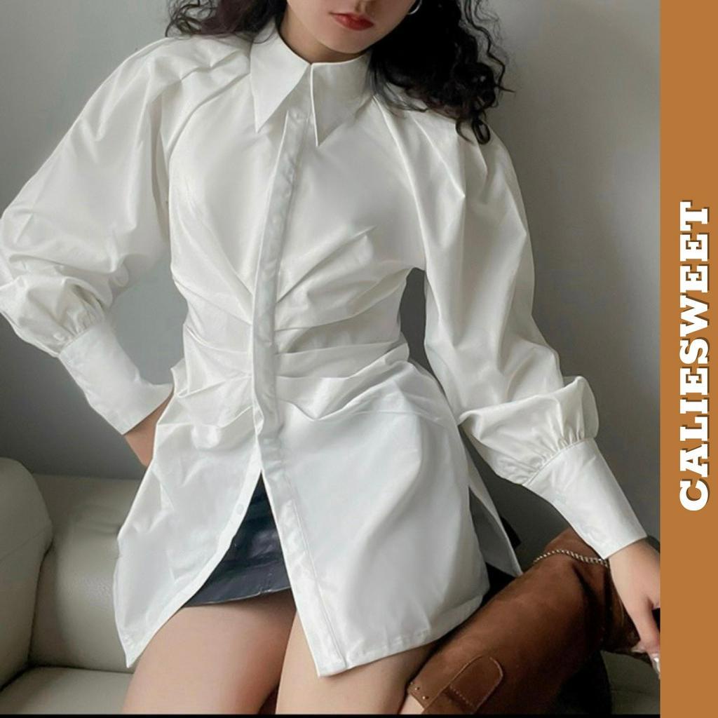Sơ mi kiểu nữ Caliesweet áo sơ mi triết eo tay dài tôn dáng tôn eo