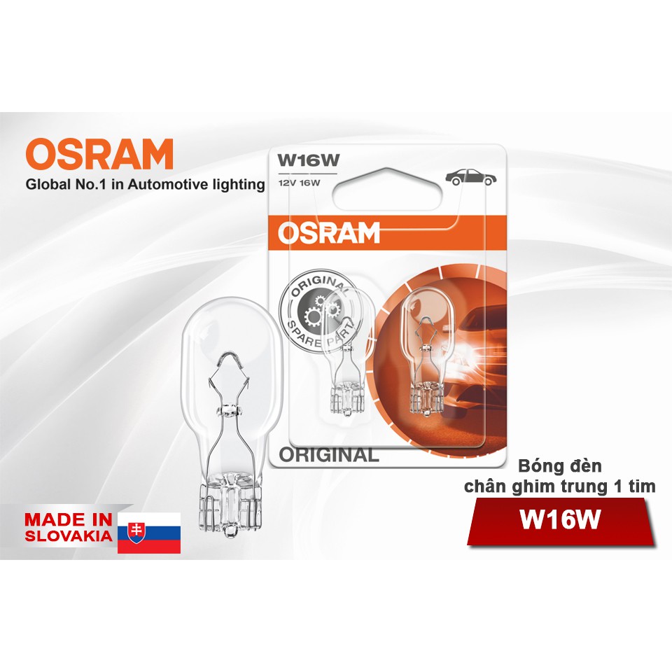 Combo 2 Bóng Đèn Chân Ghim Trung 1 Tim OSRAM Original T15 W16W 12V 16W Nhập Khẩu Chính Hãng