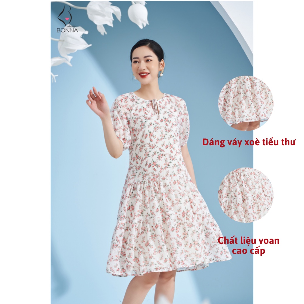 Váy bầu mùa hè BONNA dáng suông thanh lịch, chất liệu voan cao cấp, phối hoạ tiết hoa nhí trẻ trung VS170
