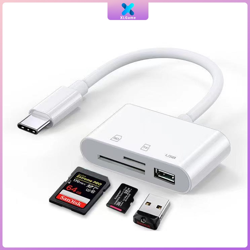 Đầu đọc thẻ nhớ OTG SD thích hợp cho iPhone Android Laptop 3 trong 1