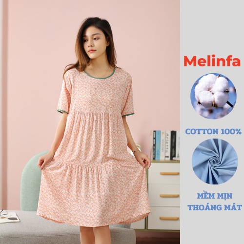 Váy ngủ ngắn tay, đầm mặc nhà freesize xếp tầng trẻ trung vải lanh lụa cotton tự nhiên thoáng mát nhiều màu mã VAV0266