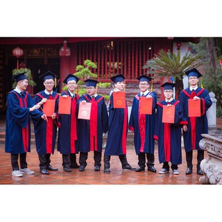 Mũ áo cử nhân tốt nghiệp các khối các cấp Mầm non, tiểu học, thcs, thpt, đại học cao đẳng xanh than vạt đỏ D