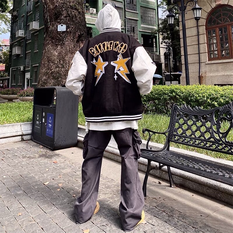 Áo khoác varsity jacket bomber bóng chày chữ nổi 2 lớp phối tay da Ulzzang hiphop unisex siêu chất ❤️