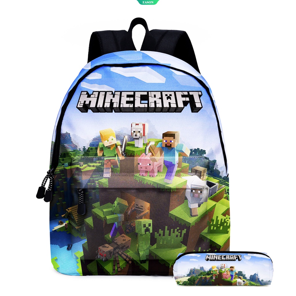 Ba Lô Nylon Chống Nước In Hình Nhân Vật Hoạt Hình Minecraft Thời Trang