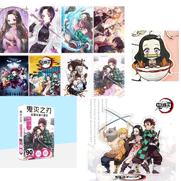 (M8) Combo 4 món anime KIMETSU NO YAIBA gồm ảnh poster móc khóa mica hộp lomo mô hình standee