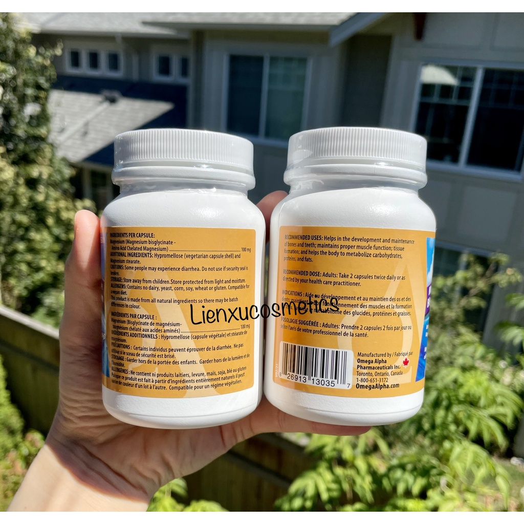 Viên uống magnesium bisglycinate omega alpha 100mg, 120v; Hsd T1/2027 made in Canada 🇨🇦