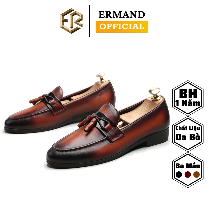 Giày lười nam cao cấp ERMAND da bò thật bảo hành 1 năm kiểu dáng Tassel Loafer - Mã T33