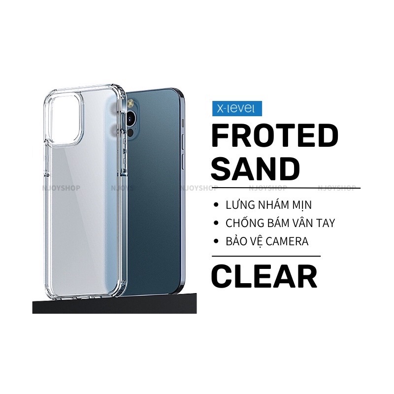 Ốp lưng Kính X-Level trong suốt, Nhám viền màu cho iPhone 13, 13 Pro, 13 Pro Max ôm máy không ố màu