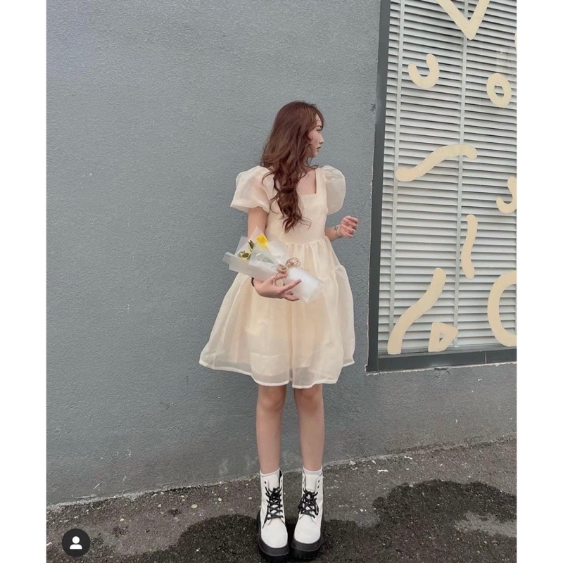Váy Baby Doll Tay Phồng Công Chúa Chất Đũi Xước, Đầm Công Chúa Phong Cách Ulzzang Chan House.