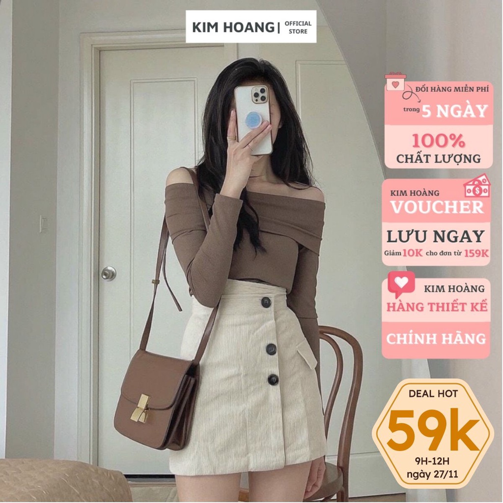 Áo len trễ vai Kim Hoàng Clothing áo len tăm form rộng tay dài sexy dáng đẹp thời trang kiểu Hàn Quốc