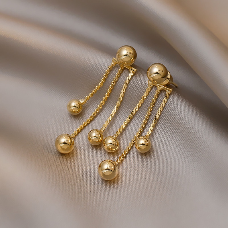 Bông Tai Mạ Bạc 925 Hình Giọt Nước Phối Tua Rua Phong Cách Hàn Quốc Mới