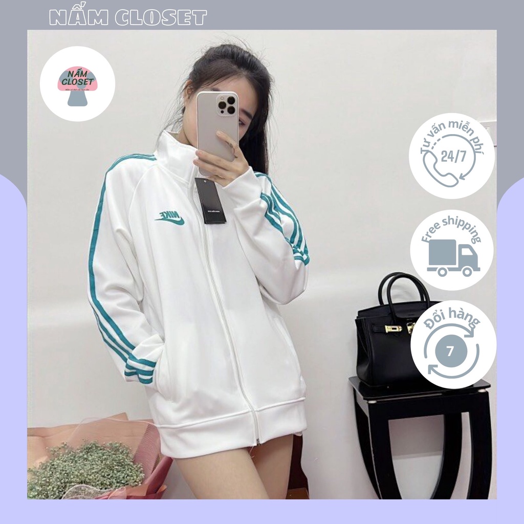 Áo khoác umi nữ nam Nike, áo khoác umi 2 lớp, hàng xịn trắng xanh biển xanh nhạt GZAK009