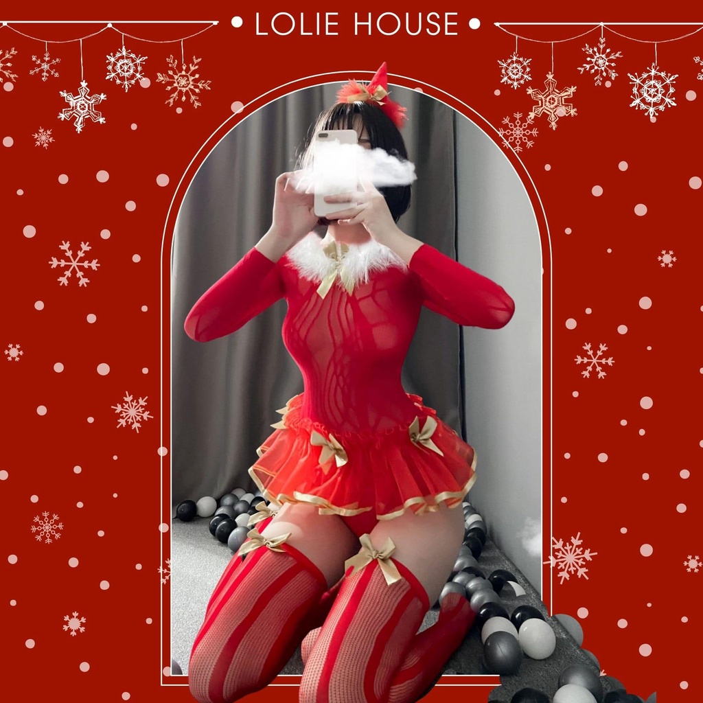 Cosplay noel giáng sinh sexy gợi cảm gồm bodysuit dài tay đầy đủ phụ kiện LOLIE HOUSE – BS9