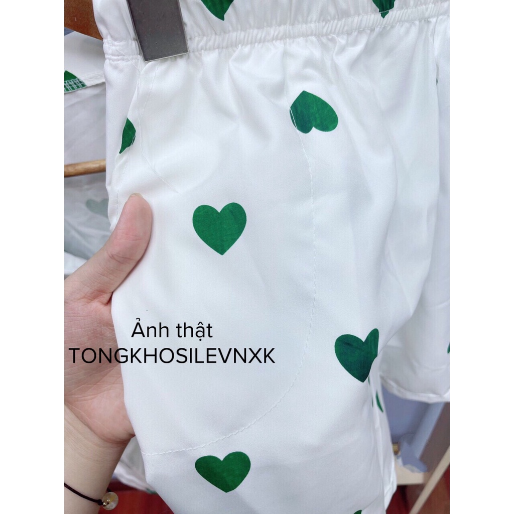 Bộ Pijama Ngủ Nữ Cộc Tay In Hình 5D Bò Sữa Tay Lỡ Hình Trái Tim - Set Quần Áo Ngủ 3 Hình Mẫu