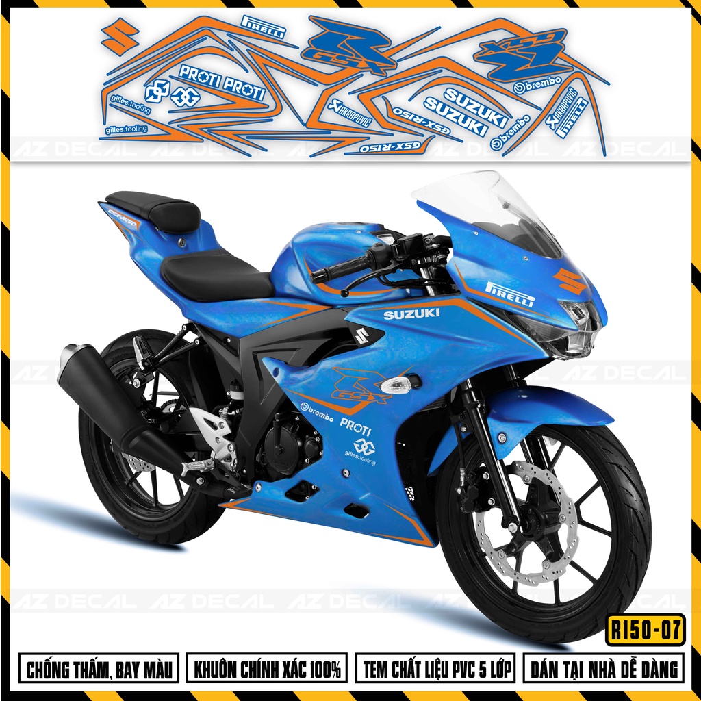 Tem Rời Dán Xe GSX R150 | GSX R150-07 | Decal Chỉ Chống Nước, Cắt Rời Dễ Dán Áp Dụng Xe Sơn Đỏ, Xanh, Đen, Trắng