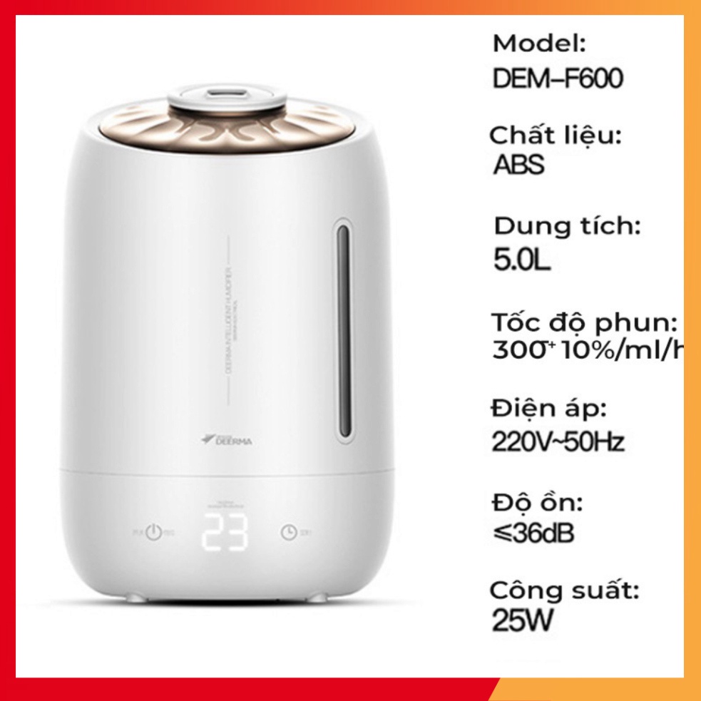 Máy Phun Sương Tạo Ẩm Không Khí DEERMA F600 - Bình Phun Sương 5L, Cảm Ứng hẹn giờ, Công Suất 25W - Bảo Hành 12 Tháng