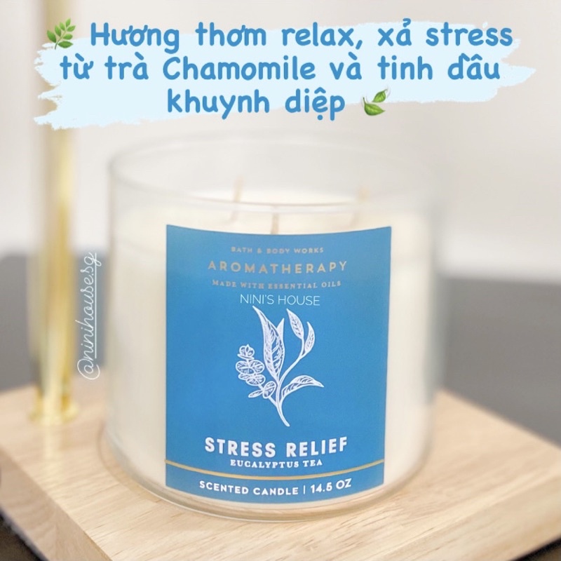 Nến thơm 3 bấc Bath and Body Works mùi Stress Relief Eucalyptus Tea vỏ mới