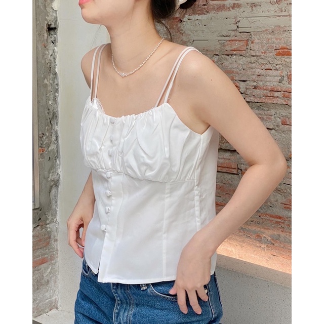 Nimi - Áo hai dây mảnh xếp ly ngực và 1 hàng cúc Luna lace slip blouse