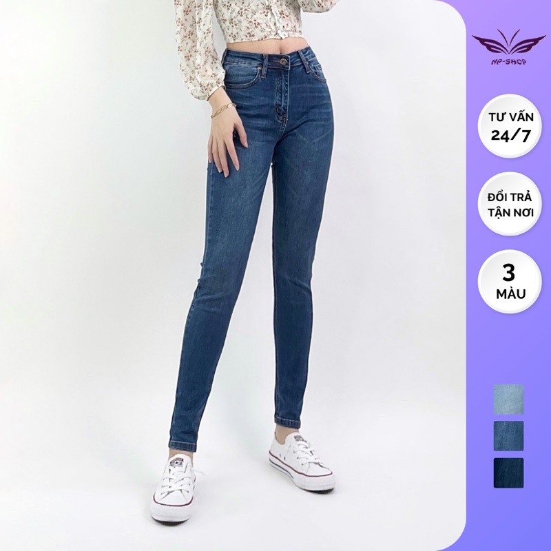 Quần jean nữ lưng cao bigsize NPSHOP siêu co giãn, quần bò nữ ống bó skinny jeans cao cấp